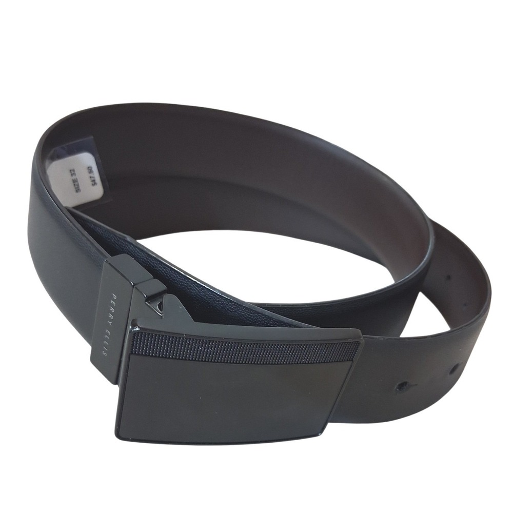 Perry Ellis Men's size 32β Reversible Leather Belt Black Pattern Plaque Career